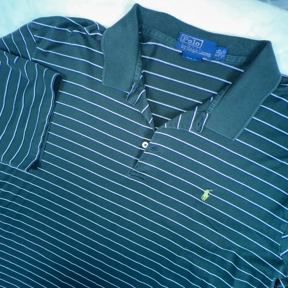 Polo Ralph Lauren Polo Shirt Mens XXL Green Striped Golf Fit Cotton Short Slv